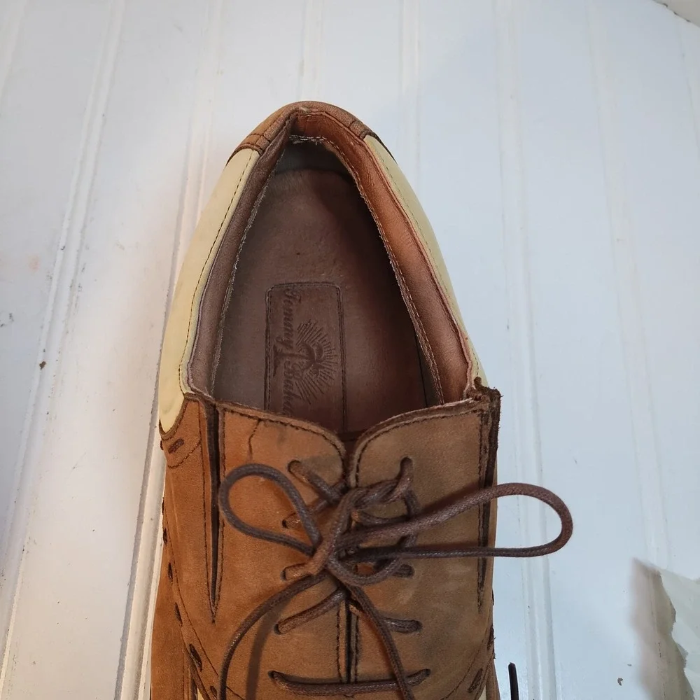 Tommy Bahama Mens Old Havana Cocoa Leather Saddle Golf Shoes 12M Two Tone Oxford